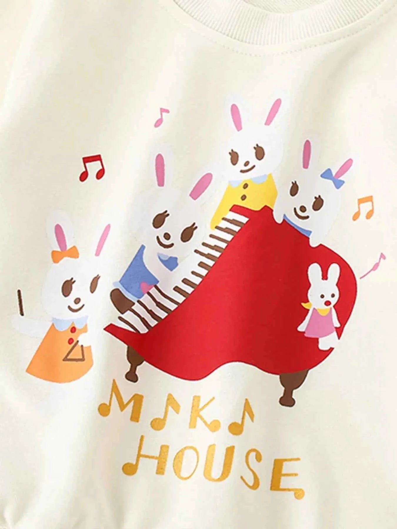 Children's Cute Rabbit Piano Crew Neck Sweatshirt