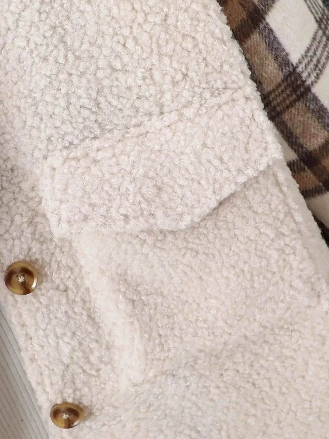 Children's Cozy Plaid Sleeve Fleece Jacket