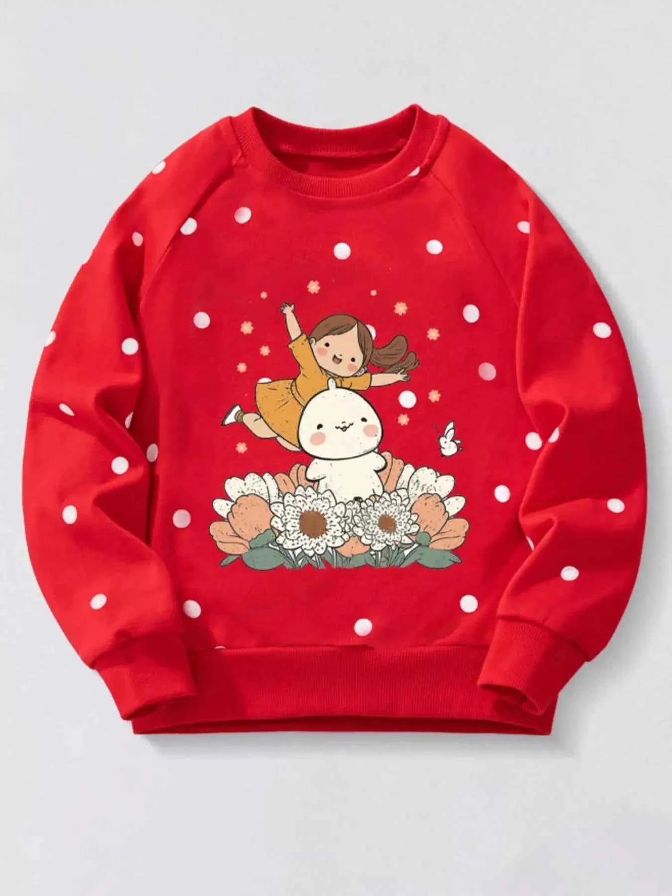 Children's Polka Dot Cartoon Graphic Crew Neck Sweatshirt