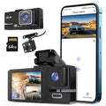 1Pc WiFi FHD 1080P Car Dash Cam 3 Channels Front Rear Inside Dash Camera With Loop Recording Reversing Image Night Vision 170 Degree Wide Angle Support 64G MMC Card Included
