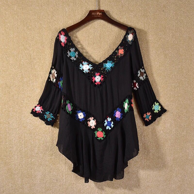 Amazon AliExpress Hot Selling Product Boho Hollow Out Hand Crocheting Flower Bikini Loose Beach Cover-up - Triple D lifestyle & beauty 2