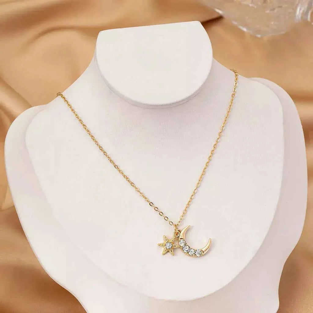 18K Gold-Plated Rhinestone Star & Moon Necklace