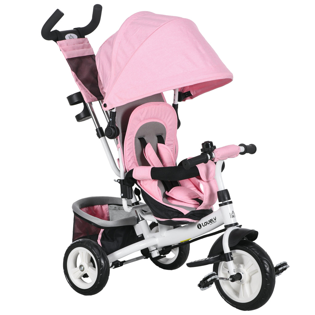 6 In 1 Kids Trike With Parent Handle, Canopy, 5-point Safety Belt, Storage, Footrest, Brake, For 1-5 Years, Pink - Triple D lifestyle & beauty 2