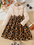 Children's Leopard Print Ruffle Collar Long Sleeve Dress