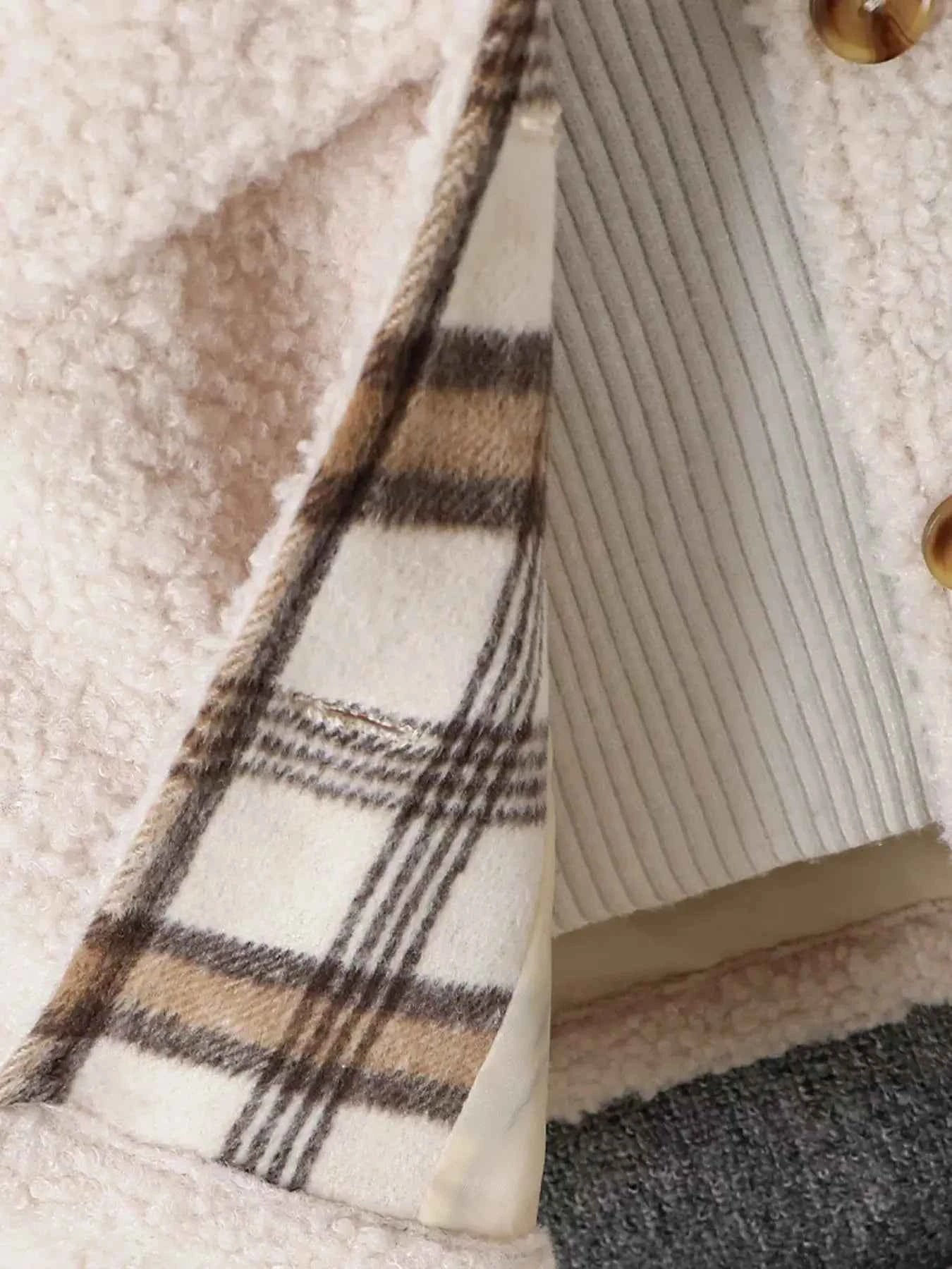 Children's Cozy Plaid Sleeve Fleece Jacket