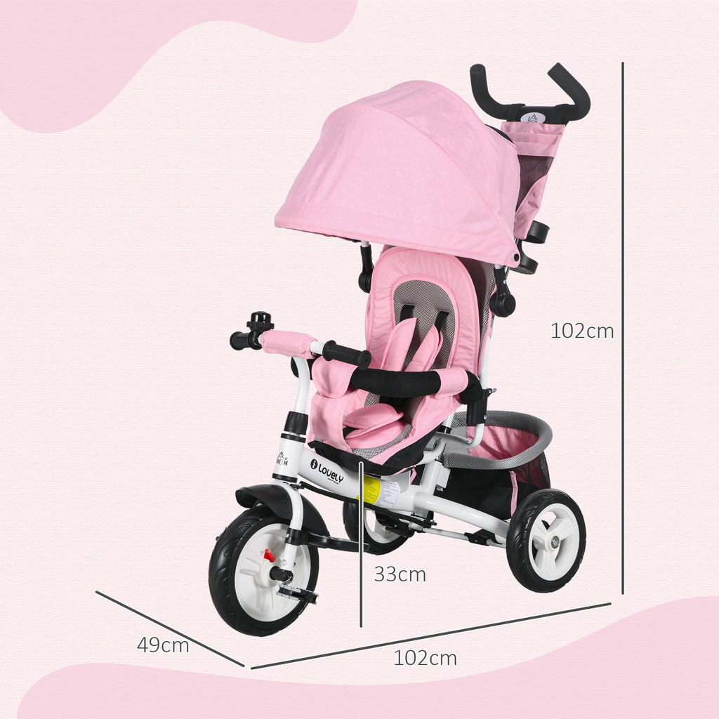6 In 1 Kids Trike With Parent Handle, Canopy, 5-point Safety Belt, Storage, Footrest, Brake, For 1-5 Years, Pink - Triple D lifestyle & beauty 2