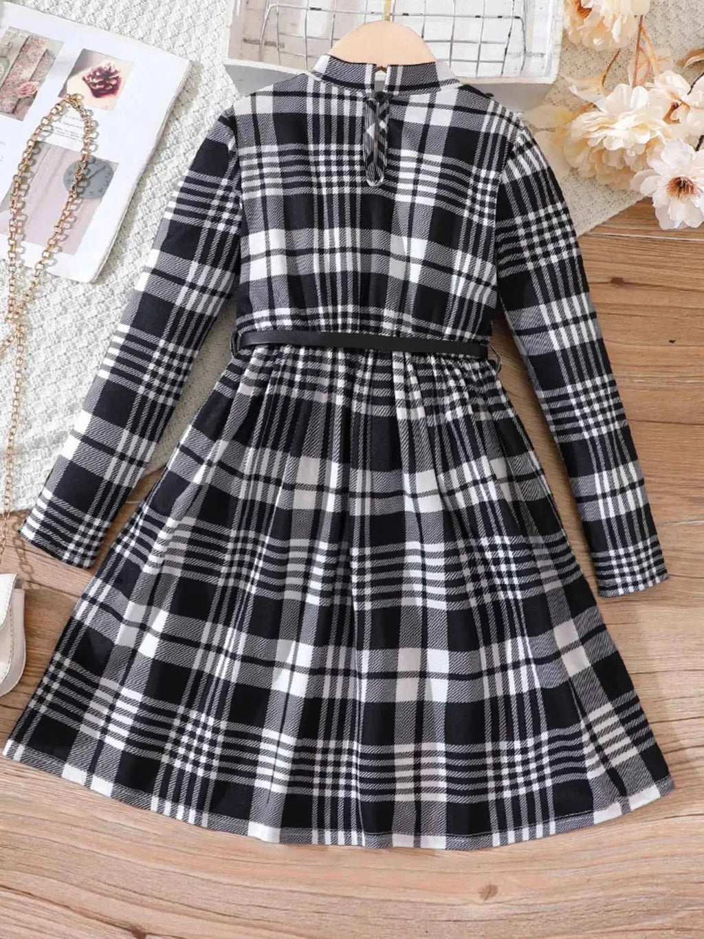 Children's Plaid Print Long Sleeve Dress