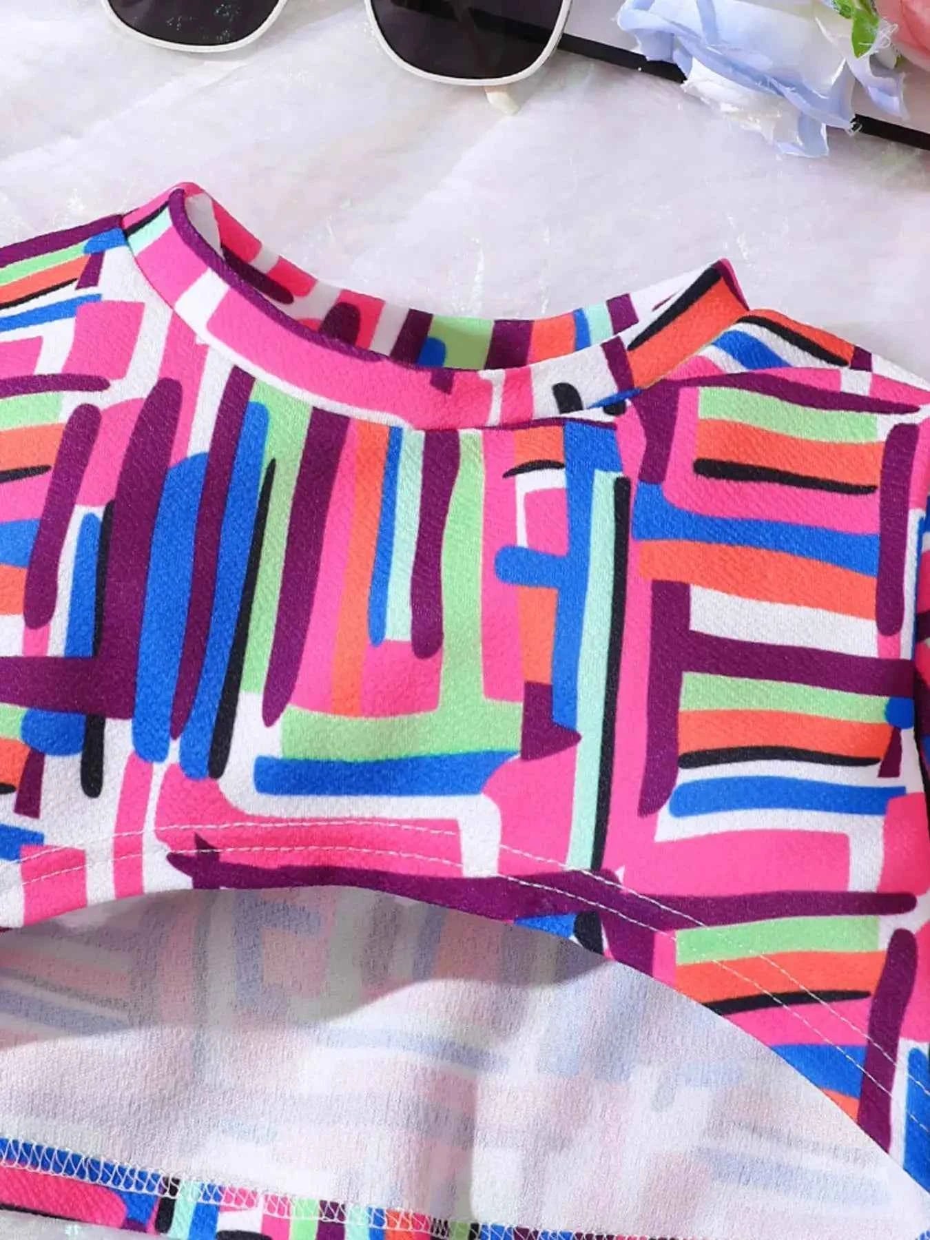 Children's Colorful Geometric Print Top & Jumpsuit Set