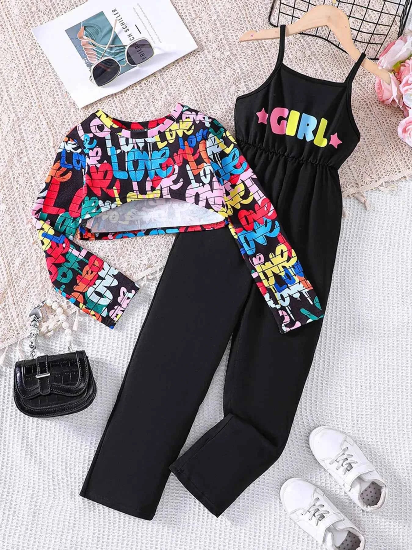 Children's Colorful Geometric Print Top & Jumpsuit Set
