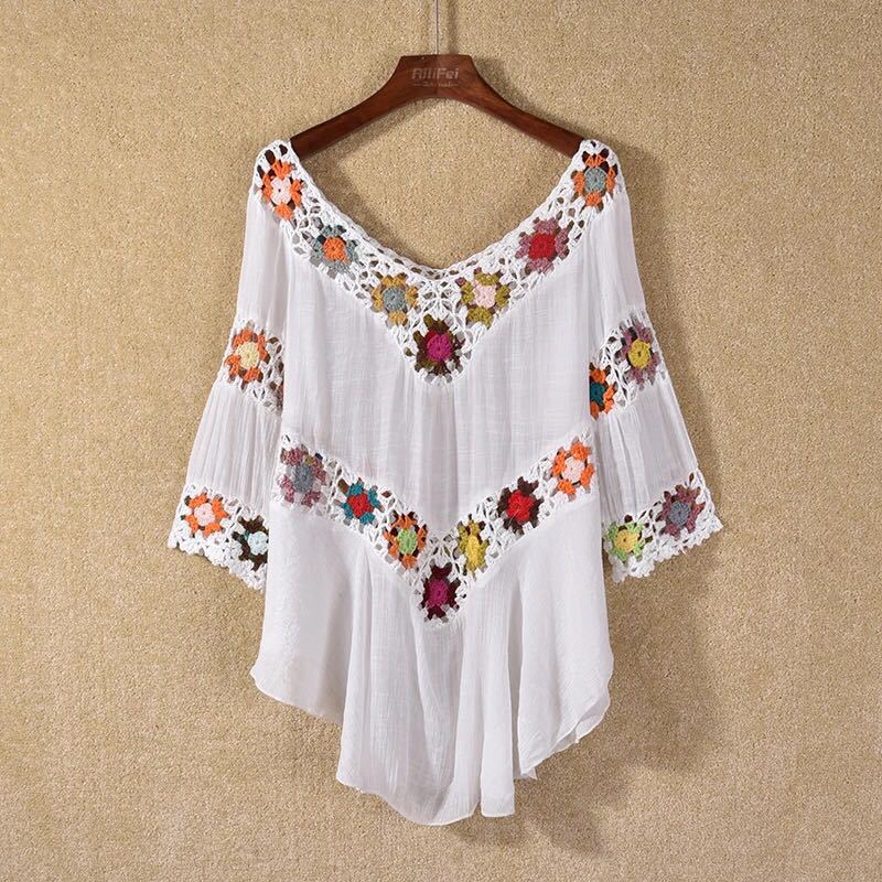 Amazon AliExpress Hot Selling Product Boho Hollow Out Hand Crocheting Flower Bikini Loose Beach Cover-up - Triple D lifestyle & beauty 2
