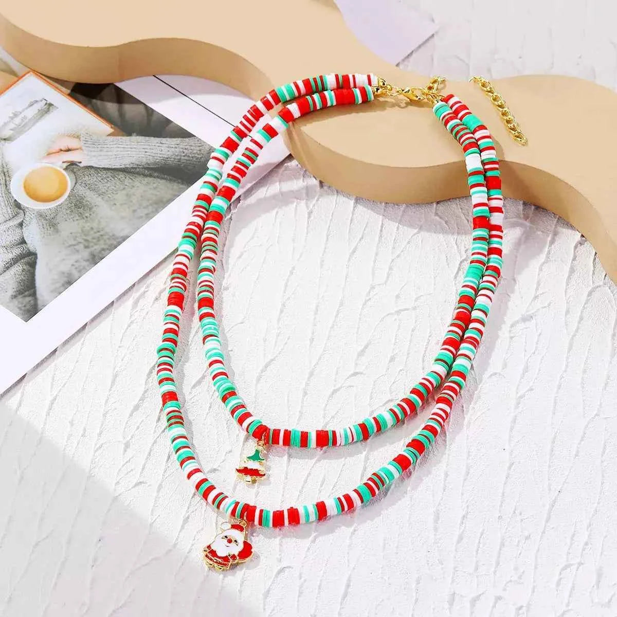 Alloy Christmas Necklace with Santa and Christmas Tree Pendant