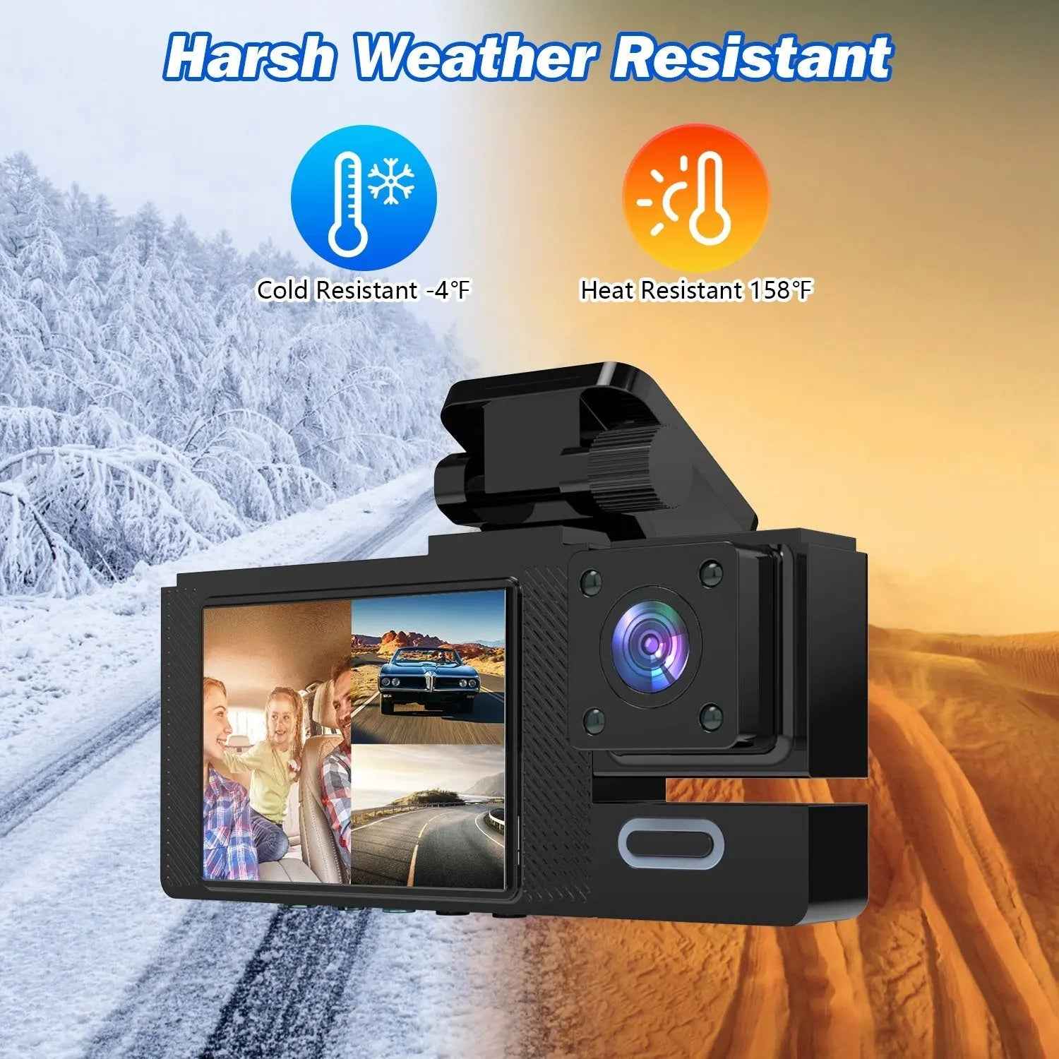 1Pc WiFi FHD 1080P Car Dash Cam 3 Channels Front Rear Inside Dash Camera With Loop Recording Reversing Image Night Vision 170 Degree Wide Angle Support 64G MMC Card Included