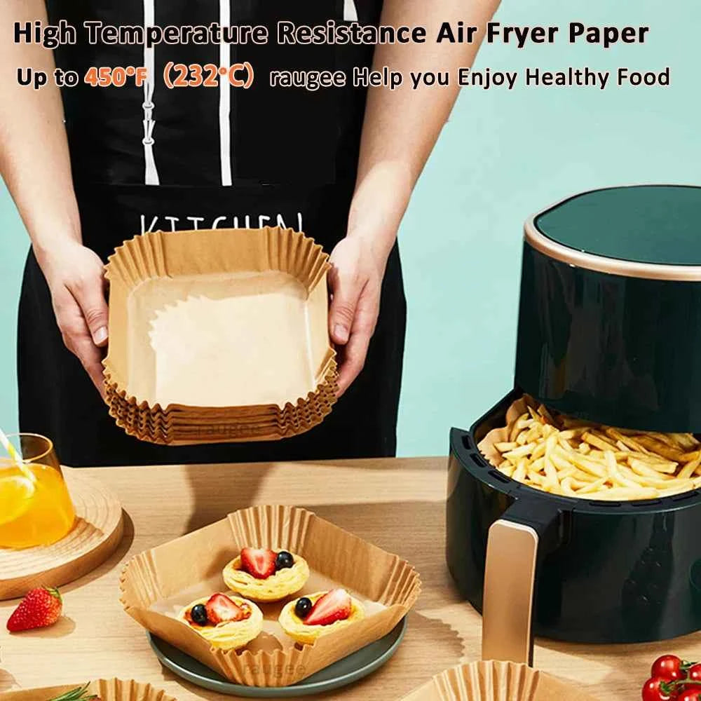 Air Fryer Paper 100pcs Disposable Air Frying Baking Paper Round Square Air Fryer Liners Baking Paper Air Fryer Accessories 50pcs