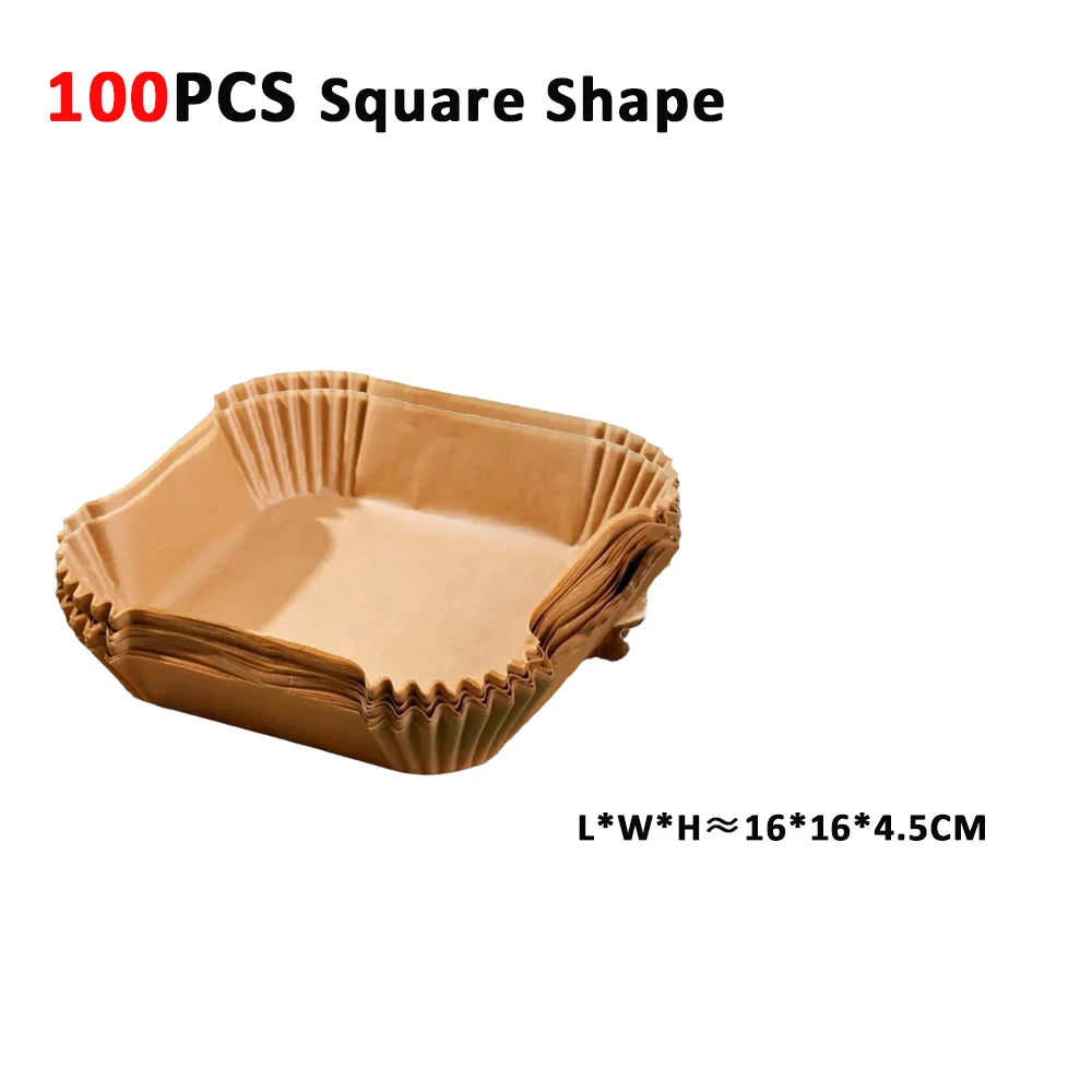 Air Fryer Paper 100pcs Disposable Air Frying Baking Paper Round Square Air Fryer Liners Baking Paper Air Fryer Accessories 50pcs - Triple D lifestyle & beauty 2