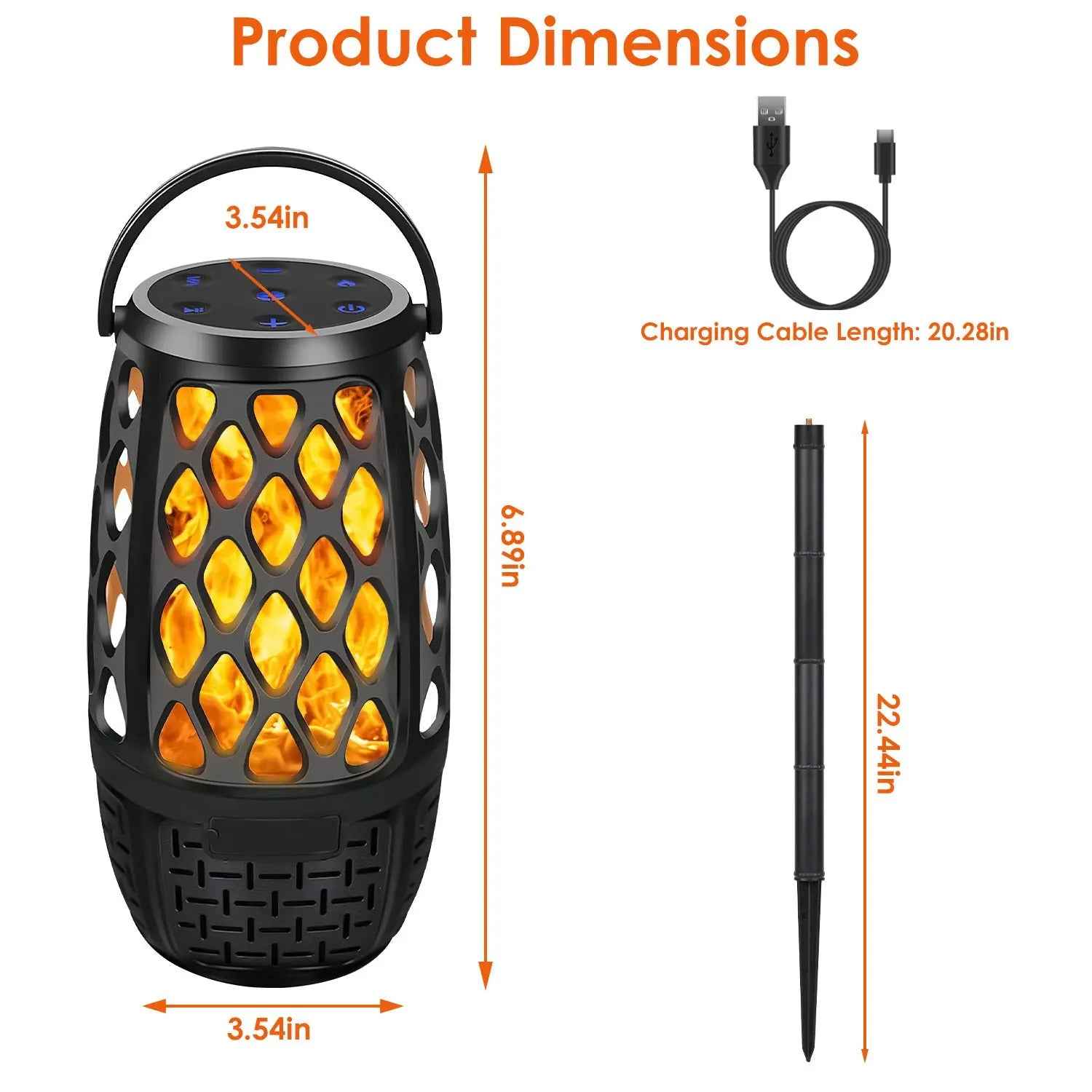 1Pc 4 In 1 Wireless 5.3 Outdoor Speaker IPX5 Waterproof Patio Speaker LED Flame Speaker With 3 Flame Light Modes Hook Stake Wall Mount Holder Sync Up To 1,00 Speakers