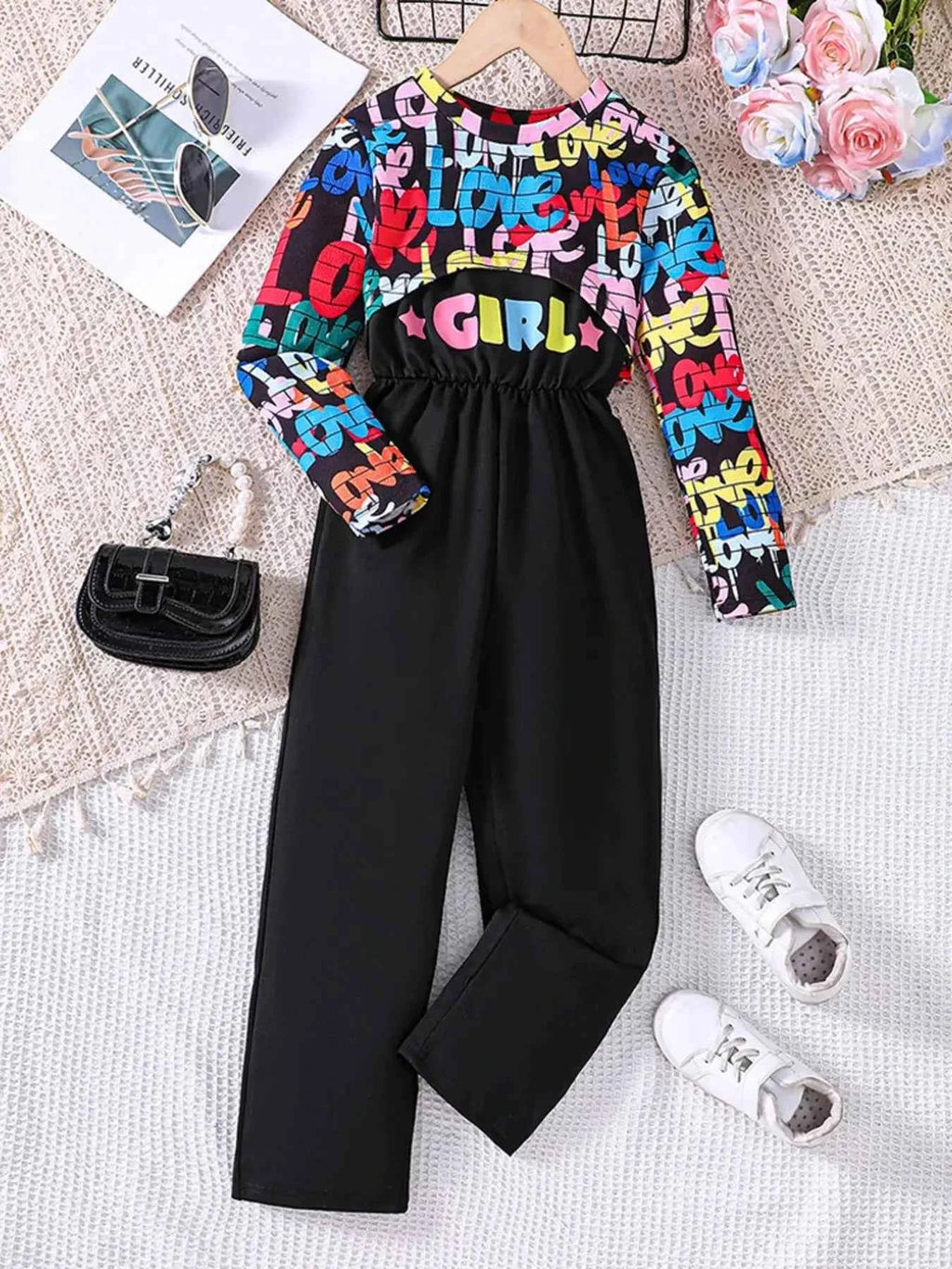Children's Colorful Geometric Print Top & Jumpsuit Set