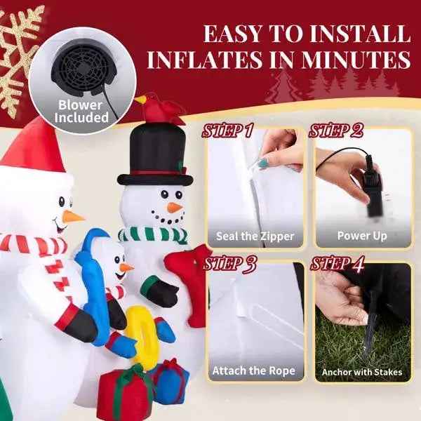 8FT Lighted Christmas Inflatable Decoration, Inflatable Snowman Family With JOY And Xmas Tree, Funny Blow Up Yard Decorations With Built-in LED Lights For Holiday Party Front Yard Lawn Garden Decor