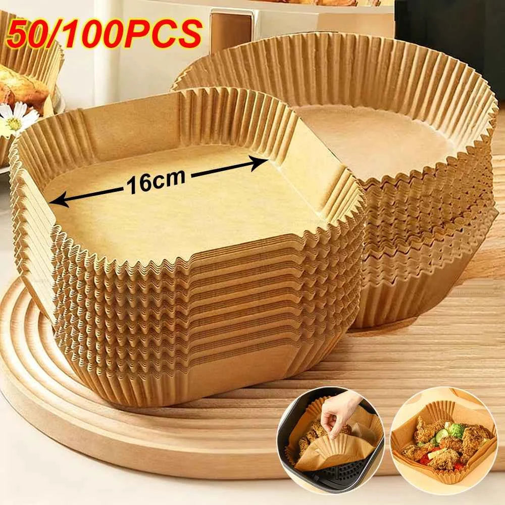 Air Fryer Paper 100pcs Disposable Air Frying Baking Paper Round Square Air Fryer Liners Baking Paper Air Fryer Accessories 50pcs