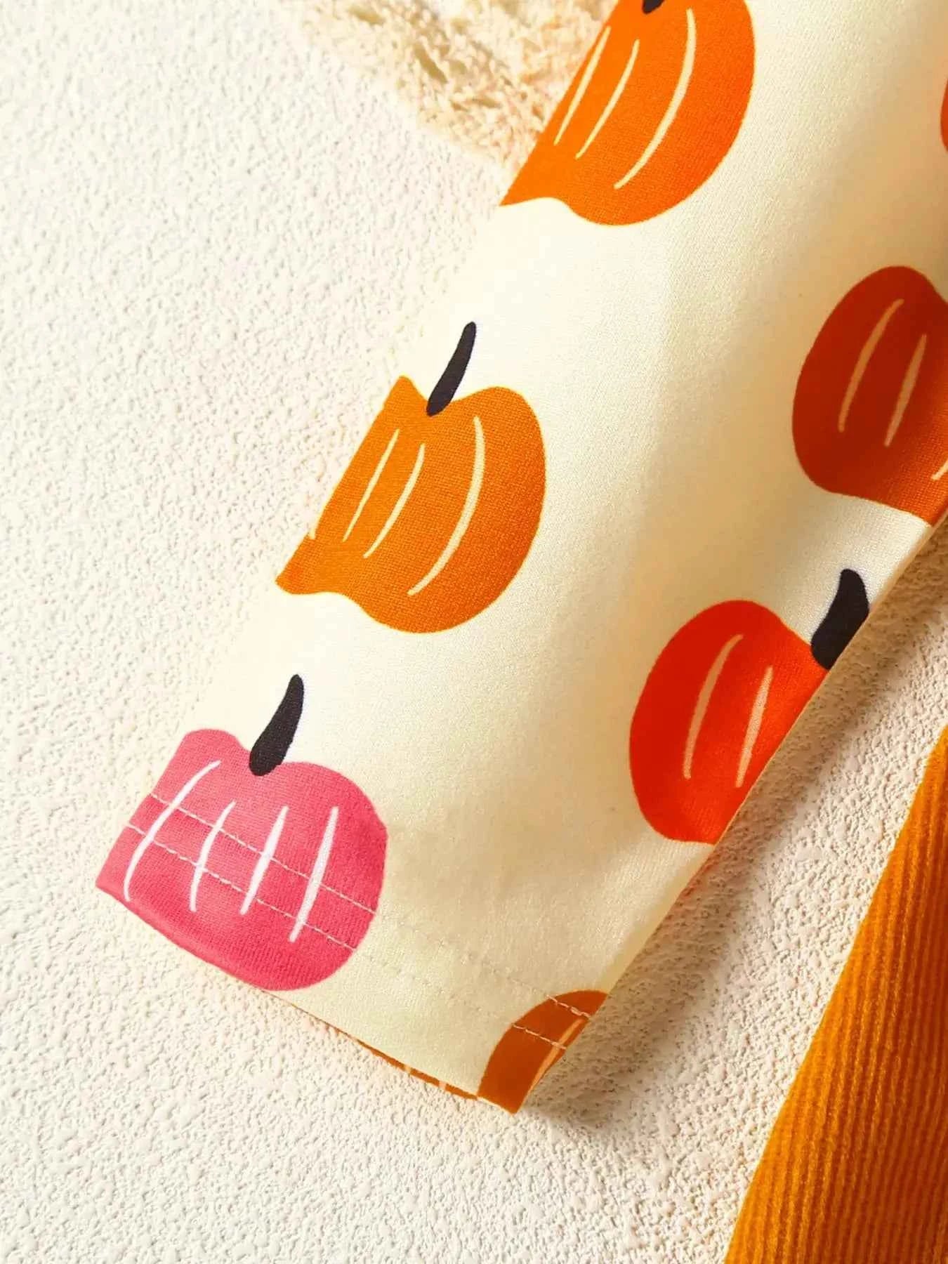 Children's Pumpkin Print Ruffle Dress with Bow Headband