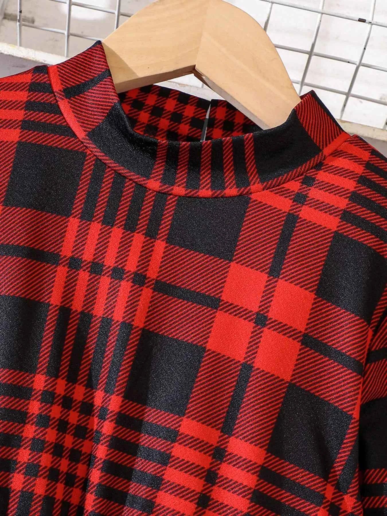 Children's Plaid Print Long Sleeve Dress